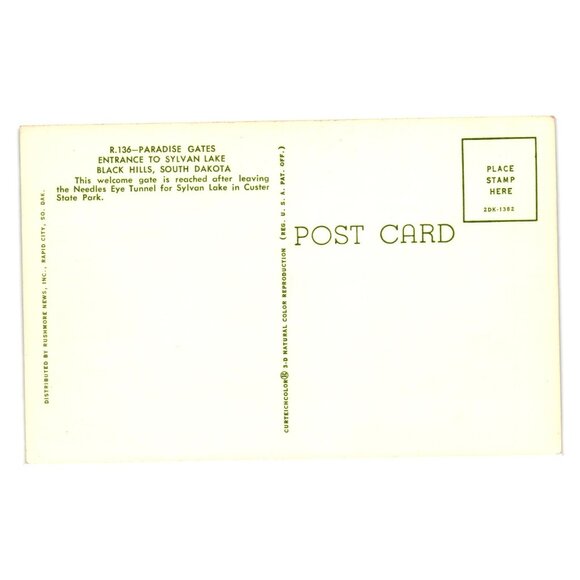 Paradise Gates Entrance Sylvan Lake Custer Park Black Hills Postcard Vintage - Picture 2 of 2